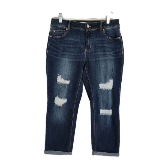 C Est. 1946 Denim Capri Jeans Women's 6 Dark Blue Contemporary Distressed Cuffed - Picture 1 of 9